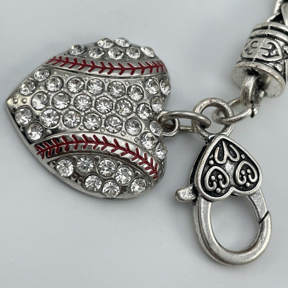 Fun Baseball Rhinestone Charm Rope Chain Bracelet Statement All American - Picture 2 of 5